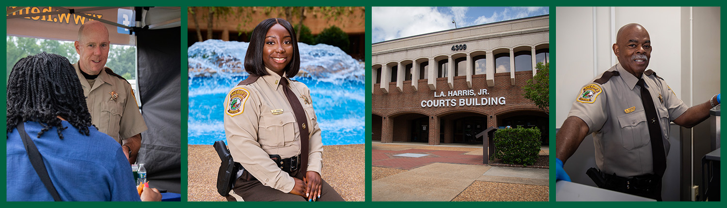 HCSO slideshow 5 Two sheriff's deputies, one male and one female, engaging with the public and posing professionally in uniform.